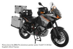 Sistema di valigie ZEGA Pro per KTM 1050 Adventure/ 1090 Adventure/ 1290 Super Adventure/1190 Adventure/ 1190 Adventure R volume 38/45, colore portapacchi nero, colore alluminio naturale